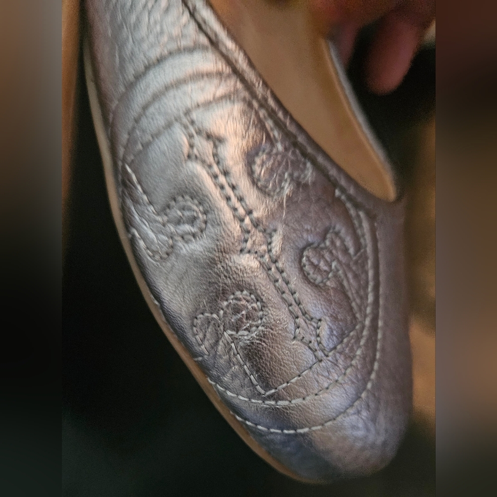Tory Burch Silver 100% Leather Lowell Ballet Flats Sz 10M US - Picture 8 of 11